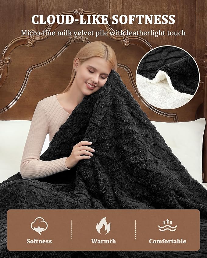 CAROMIO Electric Blanket Full Size - Thick Tufted Sherpa Heated Blanket Full Size with 10 Heating Levels and 10 Time Settings, ETL Certified Machine Washable Fast Heating Blanket Full 72"×84", Black