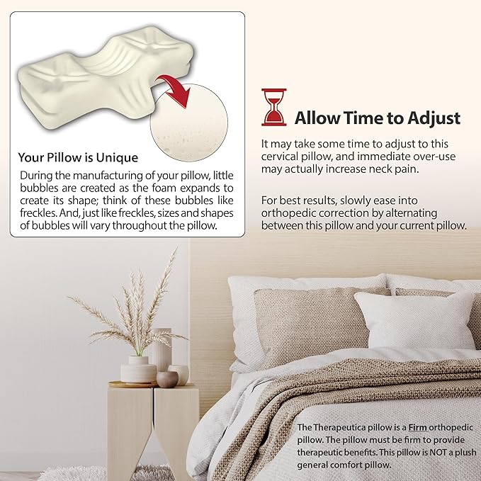 Therapeutica Lite Cervical Orthopedic Foam Pillow - Neck Support Pillow for Side & Back Sleepers - Ergonomic Pillow for Neck Support, Relief, & Spinal Alignment – Large Size, Medium Firmness, Gray