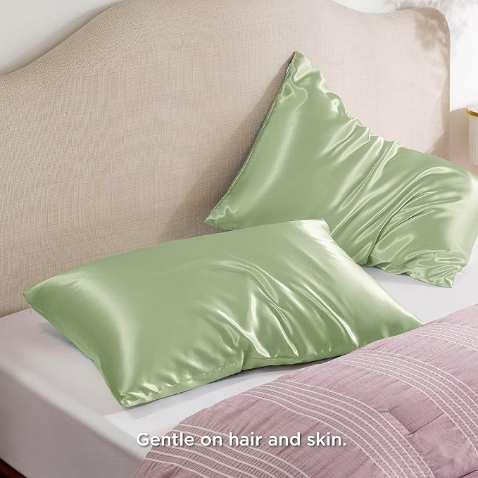 Bedsure Satin Pillowcase with Zipper, Similar to Silk Pillow Cases 2 Pack, Satin King Pillow Cases Set of 2, Silky & Soft Pillow Covers for Hair and Skin, Gifts for Women Men, Sage Green, 20x36 Inches