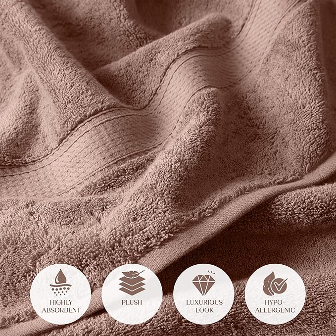 Superior Egyptian Cotton Pile 6-Piece Towel Set, 2 Bath, 2 Hand, 2 Face Towel/Washcloth, Heavyweight, Ultra Soft Luxury Towels, Thick Plush Essentials, Guest Bath, Spa, Hotel Bathroom, Muted Mauve