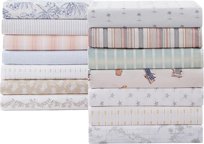 Tommy Bahama - King Sheet Set, Cotton Percale Bedding Set, Crisp & Cool, Stylish Bedding Set (Kew Palms Grey, King)