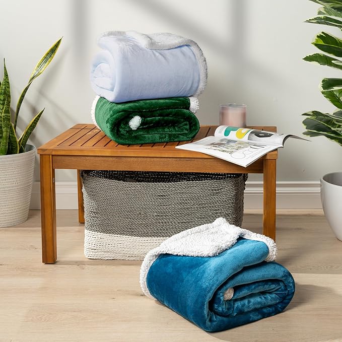 PAVILIA Sherpa Fleece Throw Blanket for Couch, Twin Size, Emerald Green, Plush Soft Fuzzy Sofa Blanket, Cozy Reversible Winter Throw for Women Men, 60x80 Inches