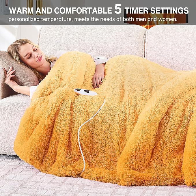 Heated Electric Blanket Throw–Faux Fur with Soft Thick Sherpa,Warm Winter Birthday Gifts for Women Grandma，10 Heat Settings,5 Time Settings with Fast Heating, 50x60, Beige