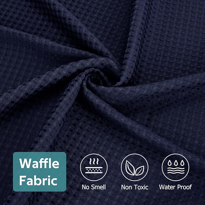 3 in 1 Shower Curtain Set, Waffle Shower Curtain and Liner Set with 12 Double Sided Shower Curtain Hooks, 258GSM Luxury Weighted Cloth Shower Curtains for Bathroom, 72 W x 72 H, Navy Blue