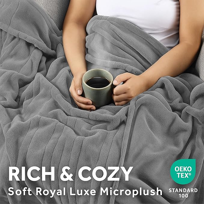 Sunbeam Electric Royal Luxe Microplush Heated Blanket, 12 Heat Settings, 12-Hour Auto Shut-Off, Fast Heating, Warm & Cozy, Machine Washable, Dove Gray Color, Full (84" x 72")