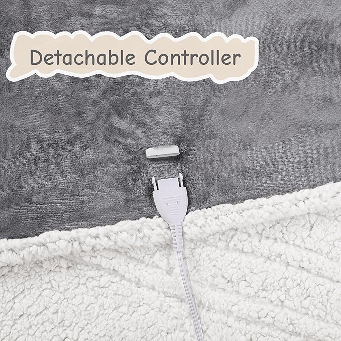 Electric Heated Blanket Throw Size 50"x60", Soft Flannel with Overheat Protection, 6 Adjustable Heat Settings & 3-Hour Auto-Off Timer, Fast Heating for Winter Comfort, Light Grey