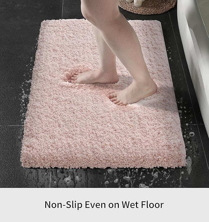 Pink Bathroom Runner Rug 24x59 Non Slip Fluffy Long Bath Mat for Bathroom Floor Washable Plush Luxury Bath Rug for Tub Absorbent Shower Sink Mat Bedside Rug
