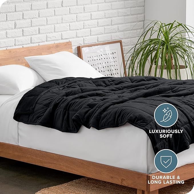 Bare Home Weighted Blanket Twin or Full Size 10lb (40" x 60") - Minky Fleece - Premium Heavy Blanket Nontoxic Glass Beads (Black, 40"x60")