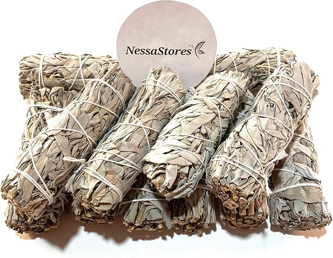 NessaStores 1 California White Sage Smudge Stick, 4 Inch Hand Tied, All Natural for Home Cleansing, Stress Relief, & Clearing Negative Energy JC-006