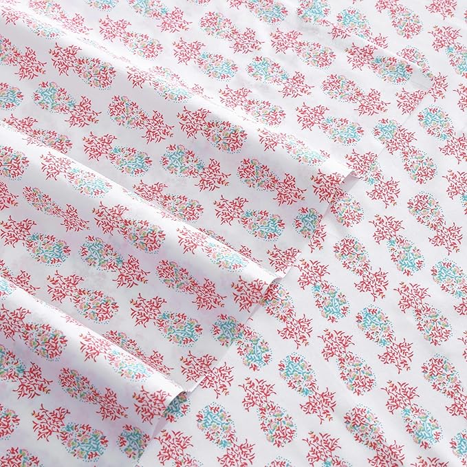 Tommy Bahama - Queen Sheets, Cotton Percale Coastal Bedding Set with Matching Pillowcases, Crisp & Cool, Coastal Room Essentials (Pineapple Splash Pink, Queen)