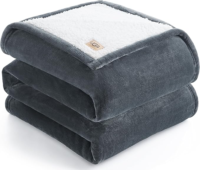 UGG Ariana Full/Queen Blanket Fleece Fluffy Reversible Soft Fuzzy Bedding Cozy Plush Warm Oversized Blanket Machine Washable Bedroom Decor for Big Couch or Bed, 90-inch x 90-inch, Charcoal Grey