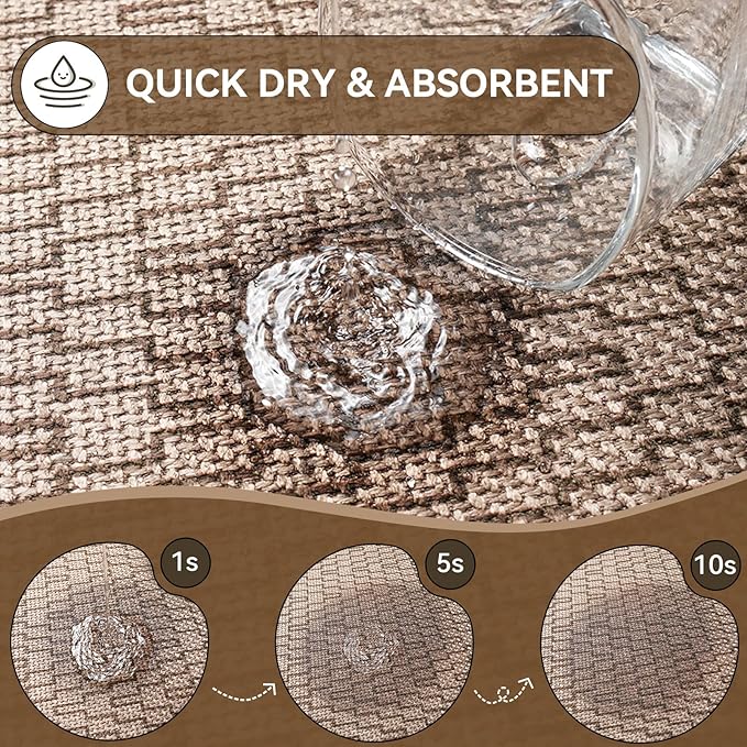 Bathroom Rugs Mat 16x24, Ultra Thin Quick Dry Absorbent Non Slip Bath Mat, Bath Mats for Bathroom Mat Carpet Fit Under Door, Woven Washable Floor Rubber Half Round Bath Rugs, Brown