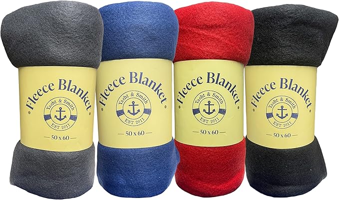 Yacht & Smith 24 Pack of Soft Fleece Blankets 50 X 60, Lightweight, Cozy Warm Throws Dark Colorful Blanket Sofa Travel Outdoor, Wholesale