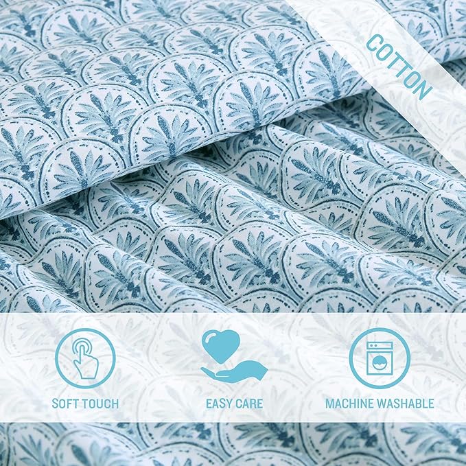 Tommy Bahama - King Sheet Set, Super Soft Cotton Percale Bedding with Matching Shams, Tropical Bedding Set, Oeko-Tex Certified (Coastal Batik Blue, King)