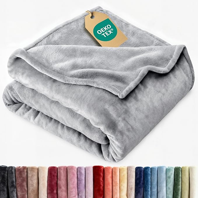 Ultra Soft Fleece Blanket Queen Size - Flannel Fleece Luxury Queen Blanket - Lightweight for Couch Bed Chair - Thick, Warm and Breathable - All Season Cozy Fuzzy, Anti-Static Microplush Bedding, Grey