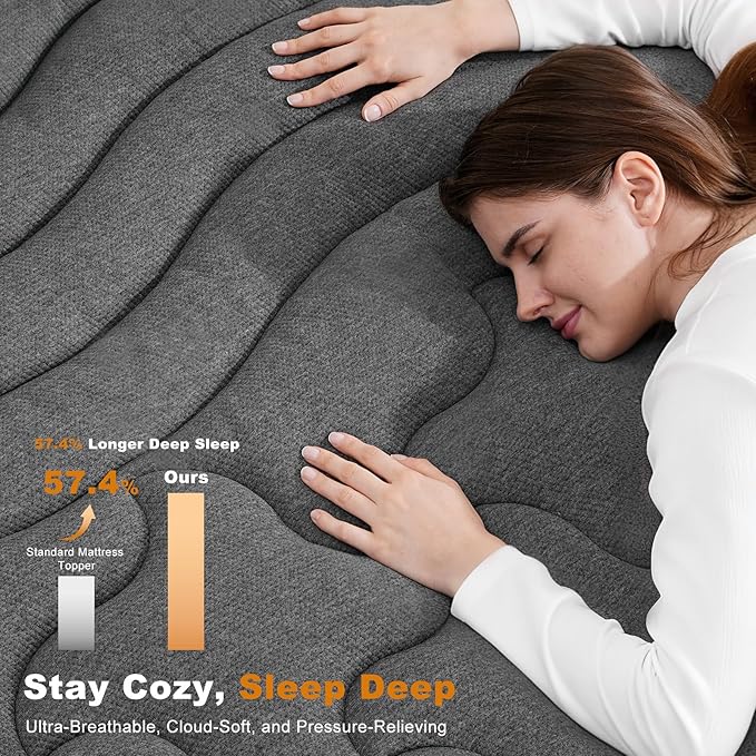 Dual Layer 4 Inch Bamboo Memory Foam Mattress Topper Full Size, 2 Inch Thick Soft Quilted Pillow Top Cover Plus 2 Inch Charcoal Gel Memory Foam Mattress Pad for Back Pain Relief