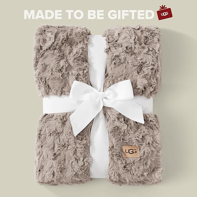 UGG Faux Fur Twin Size Blanket, Double-Sided Warm Cozy Blanket, Extra Large Throw for Sofa, Washable Bedding for Twin XL Size Bed, Cute Room Decor, 66" x 90", Oyster Brown (Adalee)