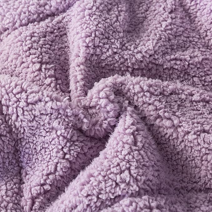 KASENTEX Super Ultra Soft Luxury Plush Sherpa Comforter, Cozy Reversible Faux Fur Machine Washable Bedding, Purple, King Size