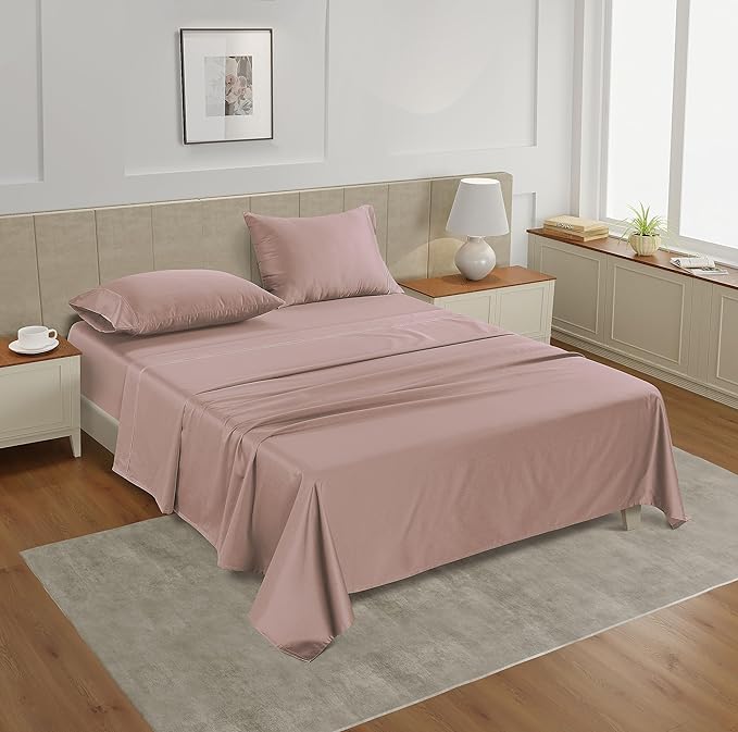 LANE LINEN Split King Sheets Sets – 450 Thread Count 100% Cotton Bed Sheets, Soft & Naturally Cooling, 15” Deep Pocket Fully Elasticized Fitted Sheet, Machine Washable Hotel Bedding, Sepia Rose