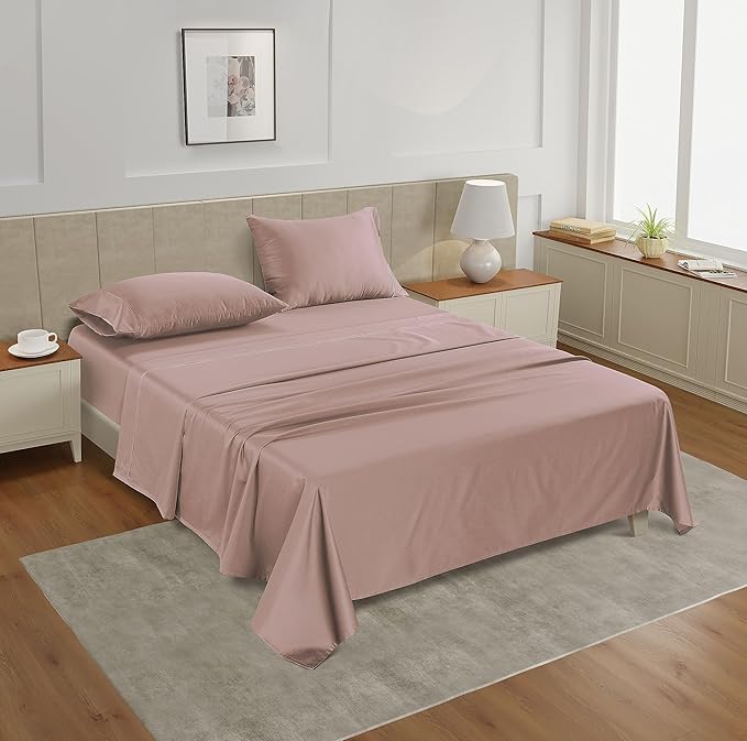 LANE LINEN King Size Bed Sheets – 450 Thread Count Long-Staple 100% Cotton, Naturally Cooling Sheets King Size, Value for Money Bedding, Low Pill & Fade Resistant, 15" Deep Pocket – Sepia Rose