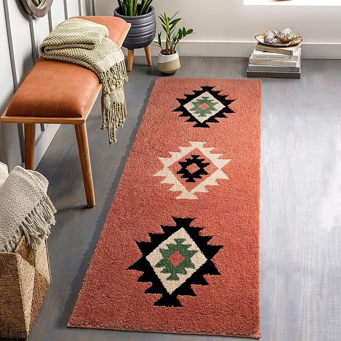 DEXDE Bathroom Runner Rugs 24x60 Boho Long Bath Mat for Bathroom Bedroom Hallway Kitchen Shower Luxury Soft Absorbent Bath Rugs Large Bohemian Carpet Farmhouse Decor, Coral Red