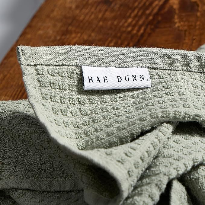 Rae Dunn Hand Towels, Embroidered Decorative Hand Towel for Kitchen and Bathroom, 100% Cotton, Sage- Wash/Dry, 16"x 26"