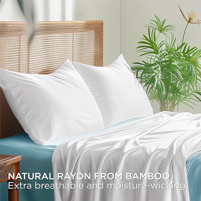 Bedsure Pillow Cases Standard Size, Cooling Pillow Cases, Rayon Derived from Bamboo White Pillowcases Standard Set of 2, Breathable & Soft Bedding Pillow Covers with Envelope Closure, 20x26 Inches