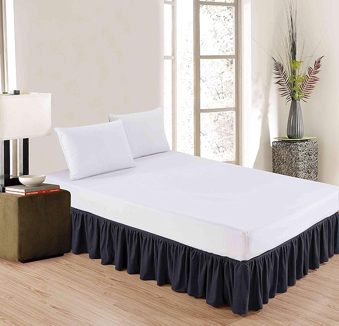FUNSTERSIN Sheets & Beyond Wrap Around Solid Microfiber Luxury Hotel Quality Fabric Bedroom Gathered Ruffled Bedding Bed Skirt 14 Inch Drop (Twin, Black)