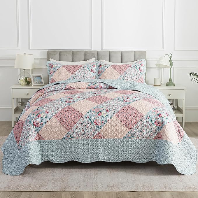 HoneiLife Quilt Set Queen Size - Quilted Bedding Sets 3-Pieces,Microfiber Quilt Sets Lightweight Bedspreads Retro Bed Cover Coverlets for Queen Bed