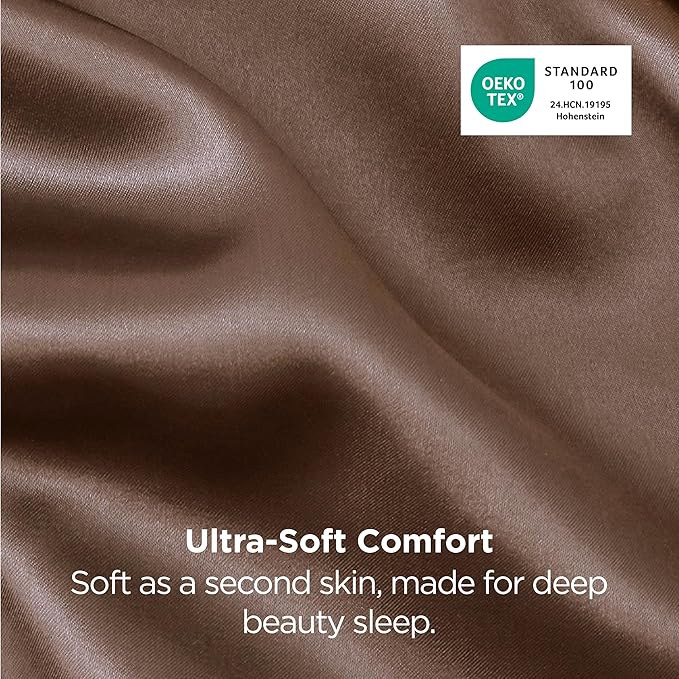 Bedsure Satin Pillowcases, Similar to Silk Pillow Cases Queen Size Set of 2, Pillow Case for Sleeping Women with Envelope Closure, Gifts for Women Men, Brown, 20x30 Inches, 2pcs