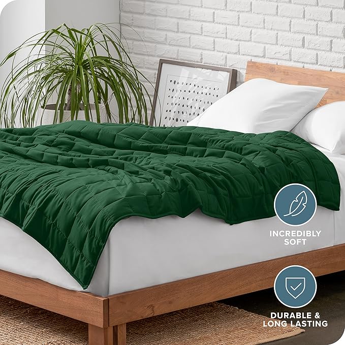 Bare Home Weighted Blanket All-Natural 100% Cotton with Nontoxic Glass Beads 60"x80" 17lbs, Green