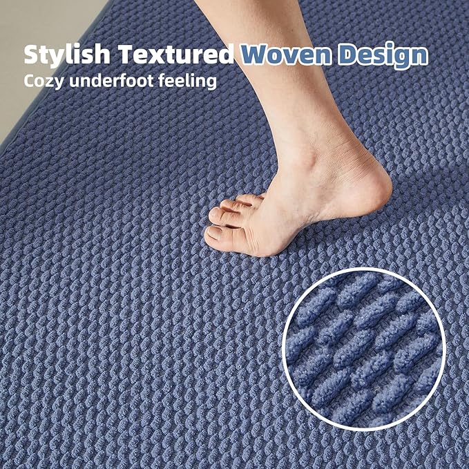 Bathroom Runner Rug, Long Bath Mat Washable Thin Quick Dry Low Pile Bathroom Runner Rugs 24 x 60 Non Slip, Denim Blue 24"x60"
