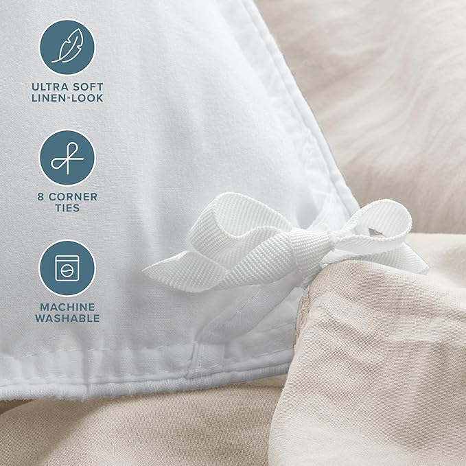 Bare Home Microfiber Duvet Cover Set - Ultra Soft Washed Microfiber - Queen Size - Linen-Like Look - Easy Care - Breathable Fabric - Our Softest Duvet Cover Set (Queen, Fog)