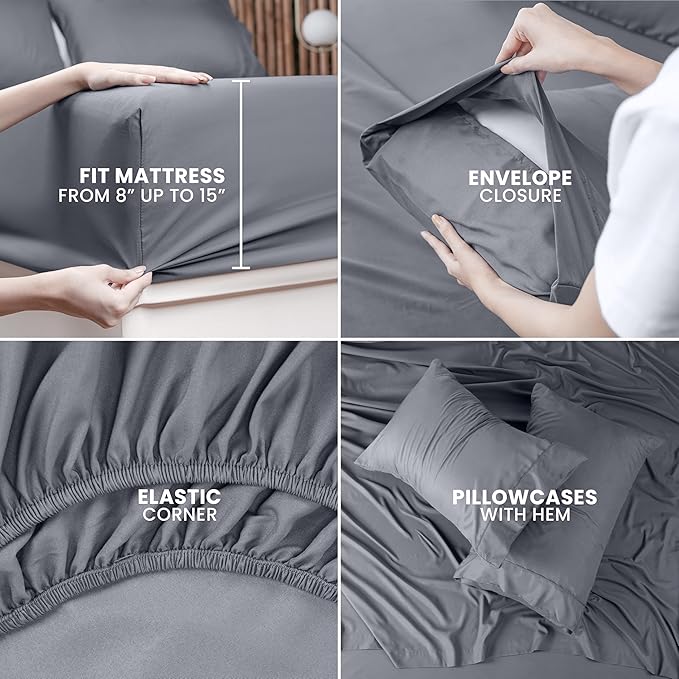 Utopia Bedding Queen Bed Sheets Set - Pack of 2 Sheet Sets - Perfect for Spa, Hotel, & Guest Bedroom - Brushed Microfiber - Shrinkage and Fade Resistant - Easy Care (Grey)