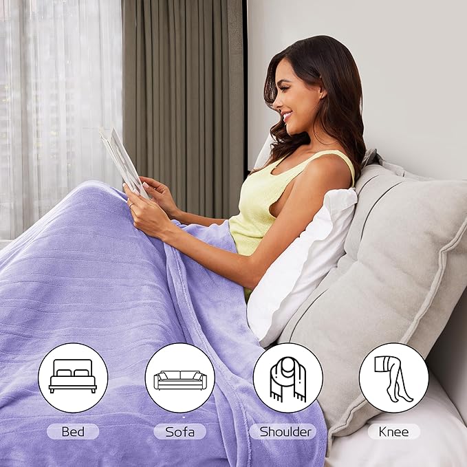 Electric Heated Blanket 72"x84" Full Size, Soft Coral Fleece with 4 Heating Levels and 10 Hours Auto-Off, Machine Washable, Cozy Plush Fabric for Home, Light Purple