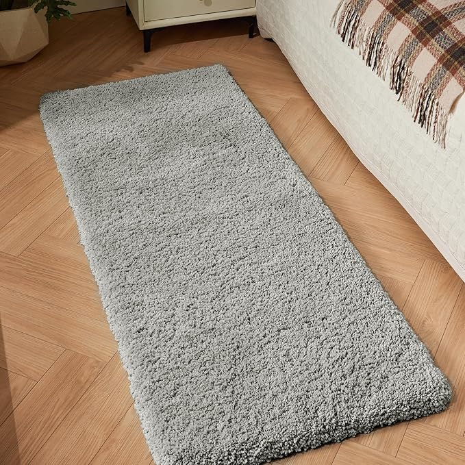 Gray Bathroom Rug 24x48 Non Slip Fluffy Bath Mat for Bathroom Floor Washable Plush Luxury Bath Rug for Tub Soft Shaggy Absorbent Shower Sink Mat