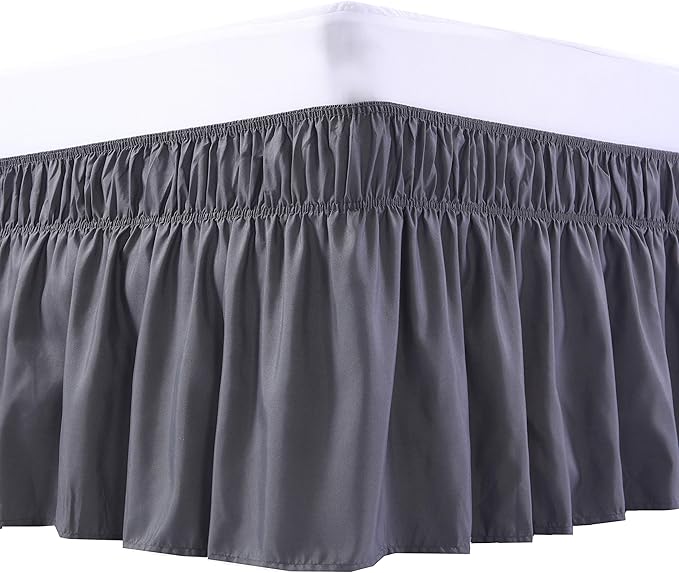 MEILA Wrap Around Bed Skirt Three Fabric Sides Elastic Dust Ruffled 18 Inch Tailored Drop,Easy to Install Fade Resistant-Dark Grey, Twin/Full