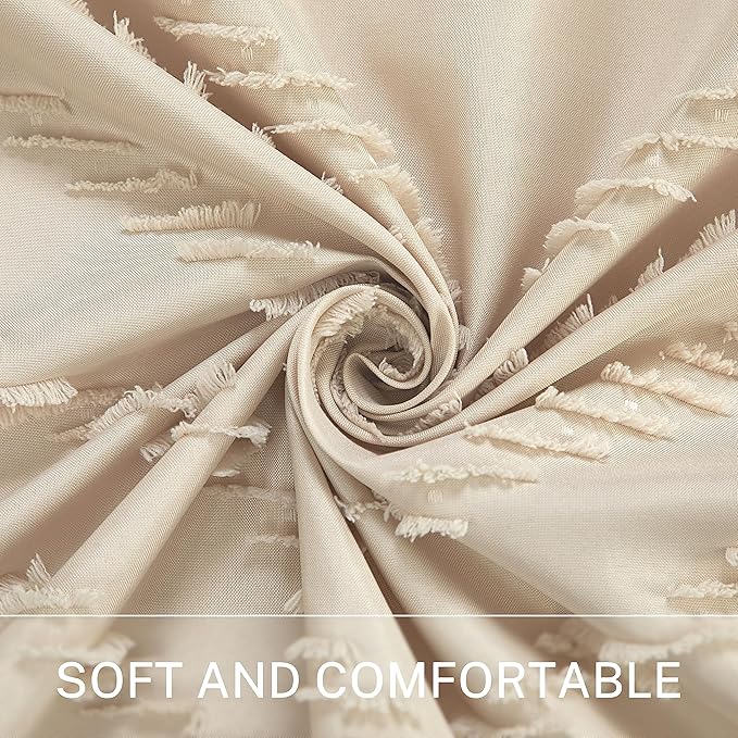 Farmhouse Boho Shower Curtain, Woven Fabric Beige Long, 72 x 78, Tufted Chevron Striped Modern Chic Textured Minimalist Bathroom Shower Curtain