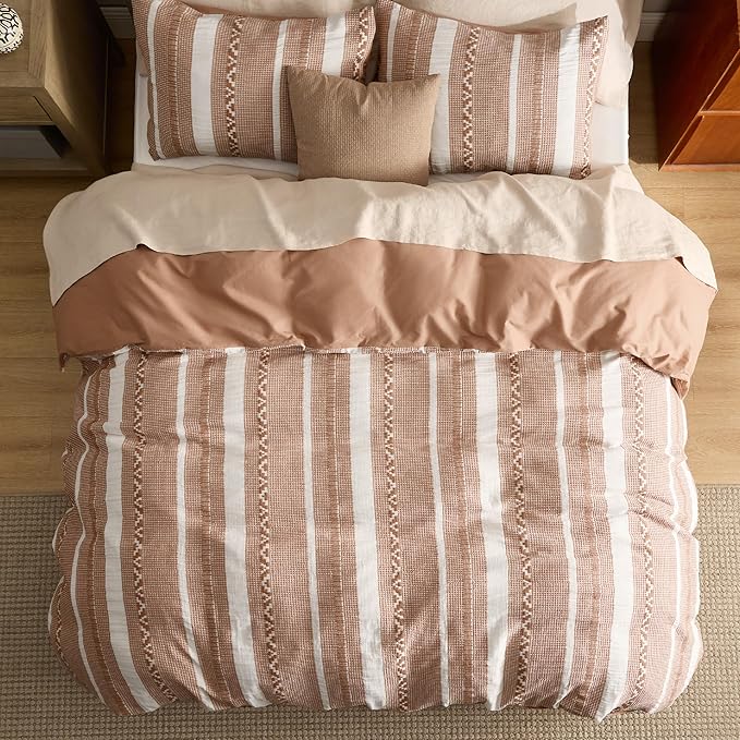Bedsure Waffle Weave Duvet Cover Queen - 100% Cotton Boho Duvet Cover Set with 2 Pillowcases - Extra Soft Terracotta Textured Comforter Cover with Zipper Closure (Queen, 90"x90")