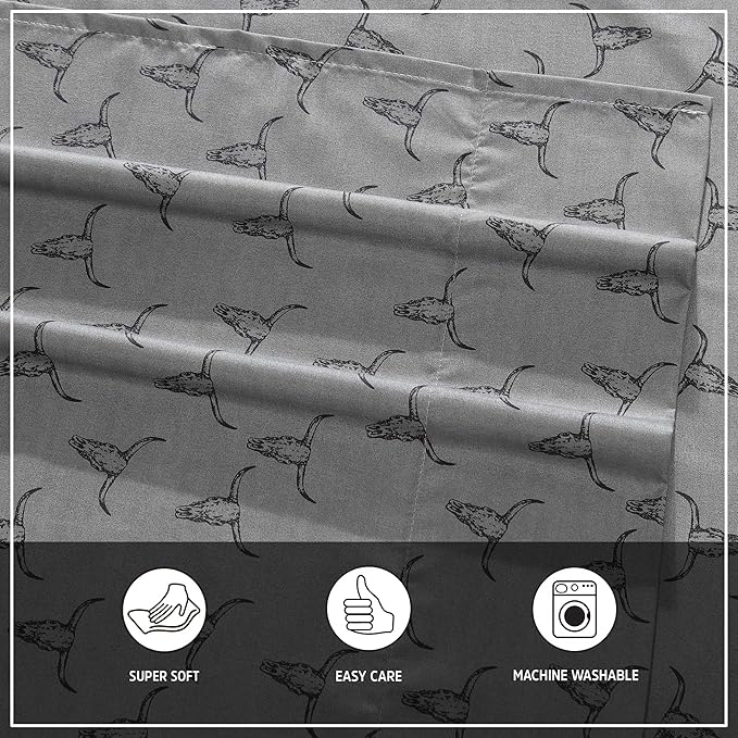 Wrangler - Twin Bed Sheets, Ultra-Soft & Lightweight Bedding with Matching Pillowcase, Lightweight Bed Set for All Season Comfort, Oeko-Tex Certified (Steer Skulls Grey)
