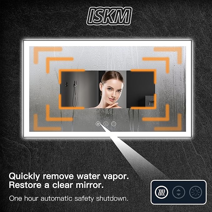 ISKM Framed LED Mirror for Bathroom 40"x36", Dimmable LED Bathroom Mirror with Lights, Anti-Fog, Front and Backlit Lighted Mirror 3-Colors, Shatterproof, Memory Function