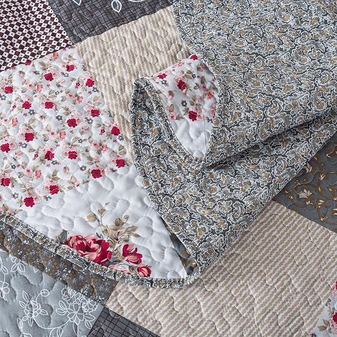 HoneiLife Oversized Queen Bedspread - 106"x106" Quilt Sets 3-Piece, Rustic Bedding Sets Queen Size, Queen Quilt Bedding Set for All Season Use, Patchwork Coverlet for Queen Beds