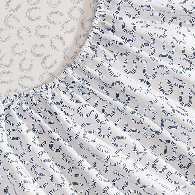 Wrangler - Twin Sheet Set, Super Soft & Cozy Bedding with Matching Sham(s), Casual Luxurious Bedding Set, Yellowstone Inspired, Oeko-Tex Certified (Horseshoe Blue, Twin)