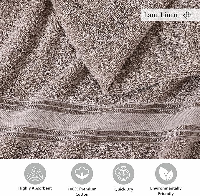 LANE LINEN Luxury Bath Towel Set - 6 Piece Set, 100% Cotton Bathroom Towel, Zero Twist, Shower Towel, Extra Absorbent, Super Soft, 2 Bath, 2 Hand, 2 Wash Cloths - Platinum