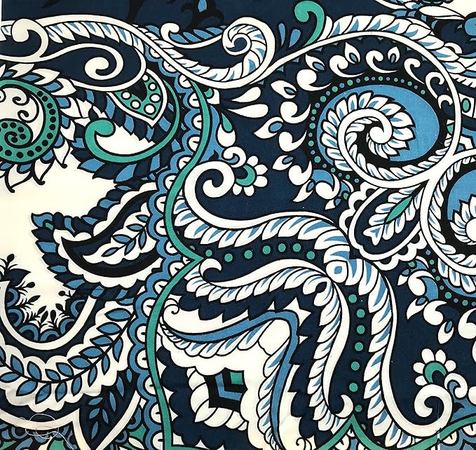 Serafina Home Boho Shower Curtain, Navy Teal White Mandala Floral Design, Fabric, 72 x 72 inches, Stain-Resistant, Paisley Pattern, with Hooks