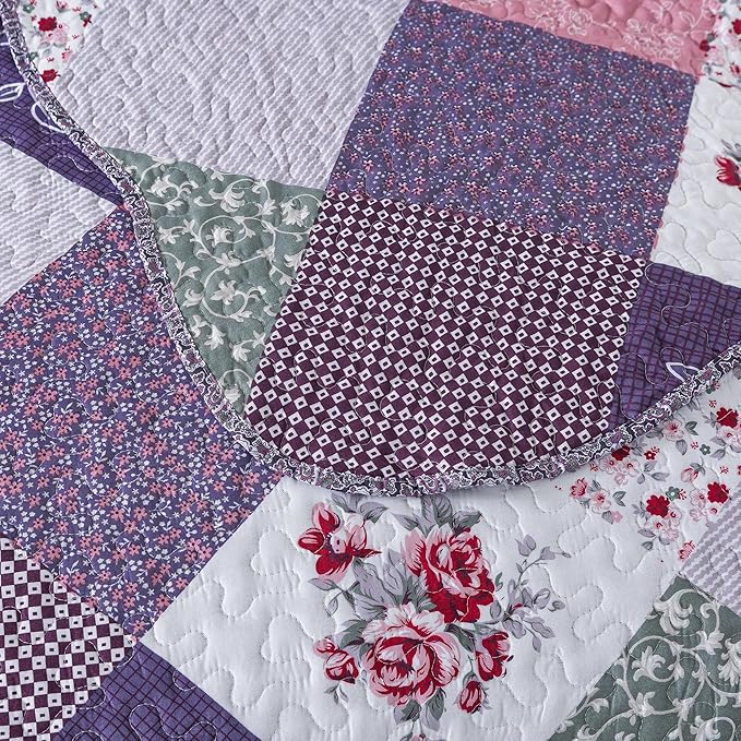 HoneiLife Oversized King Quilt 120x120-3 Pcs California King Bedspreads, Extra Large Quilt Sets All Season Use,Rustic Bedding Sets King Size,Reversible Coverlet Microfiber Bed Quilts, Purple