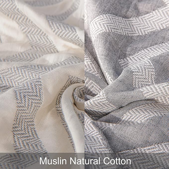 NTBAY 3 Layers Cotton Muslin 106x92 King Bed Blanket, Super Soft Breathable Thermal Yarn Dyed Quilt for Adults, Perfect Lightweight Blanket for Couch Sofa Bed All Seasons, Chevron