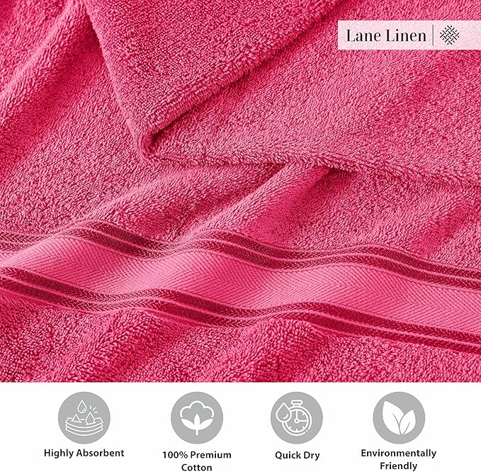 LANE LINEN Luxury Bath Towels Set - 3 Piece Set, 100% Cotton, Quick Dry, Super Soft - 1 Bath, 1 Hand, 1 Wash Cloth - Fuchsia