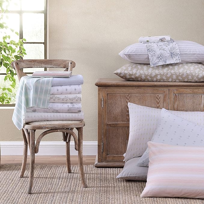 Tommy Bahama - King Sheets, Cotton Percale Bedding Set, Crisp & Cool, Stylish Bedding Set (Kaw Palms Blue, King)
