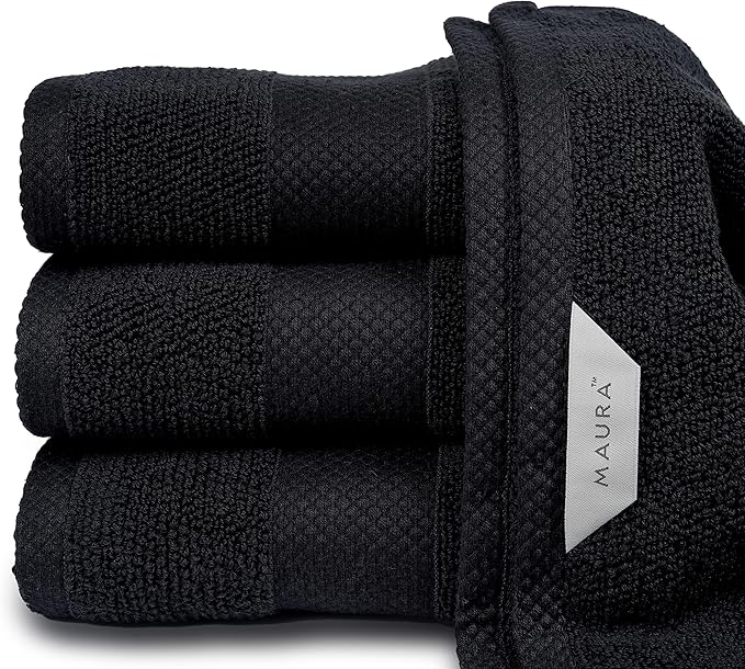 MAURA Premium Washcloths Set 100% Cotton. 4 Piece Ultra Absorbent Quick Dry Soft Terry Wash Clothes for Bathroom, Hotel and Spa Quality, Black